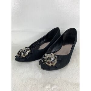 Jaclyn Smith Alura Black Faux Suede Wedge Heels Women’s Size 7